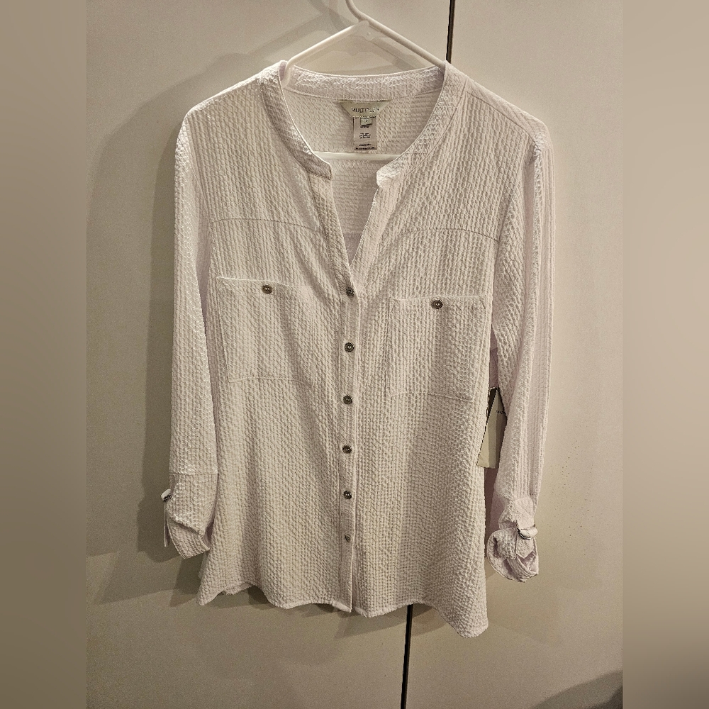Multiples Womans Small White Button Down Blouse